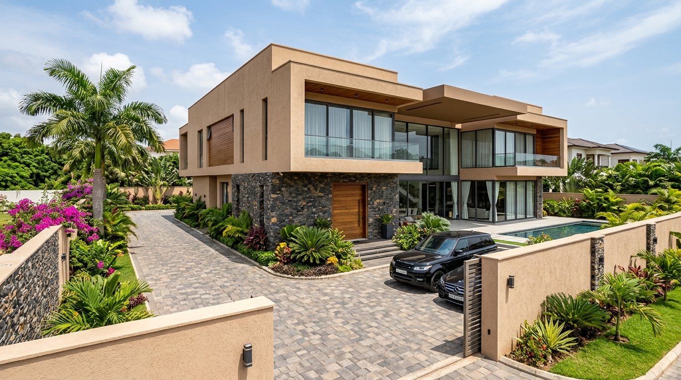 Luxury villa with an infinity pool overlooking the ocean at golden hour
